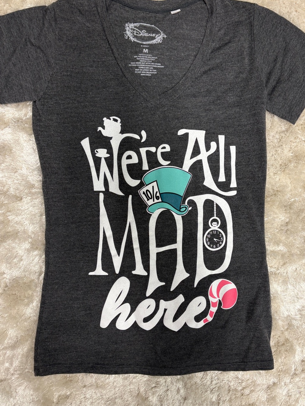 Disney Womenβs / Juniors Alice in Wonderland fitted V-neck T-Shirt